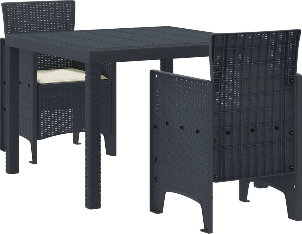 vidaXL Conjunto de Jantar para Jardim 3 pcs Antracite Polipropileno