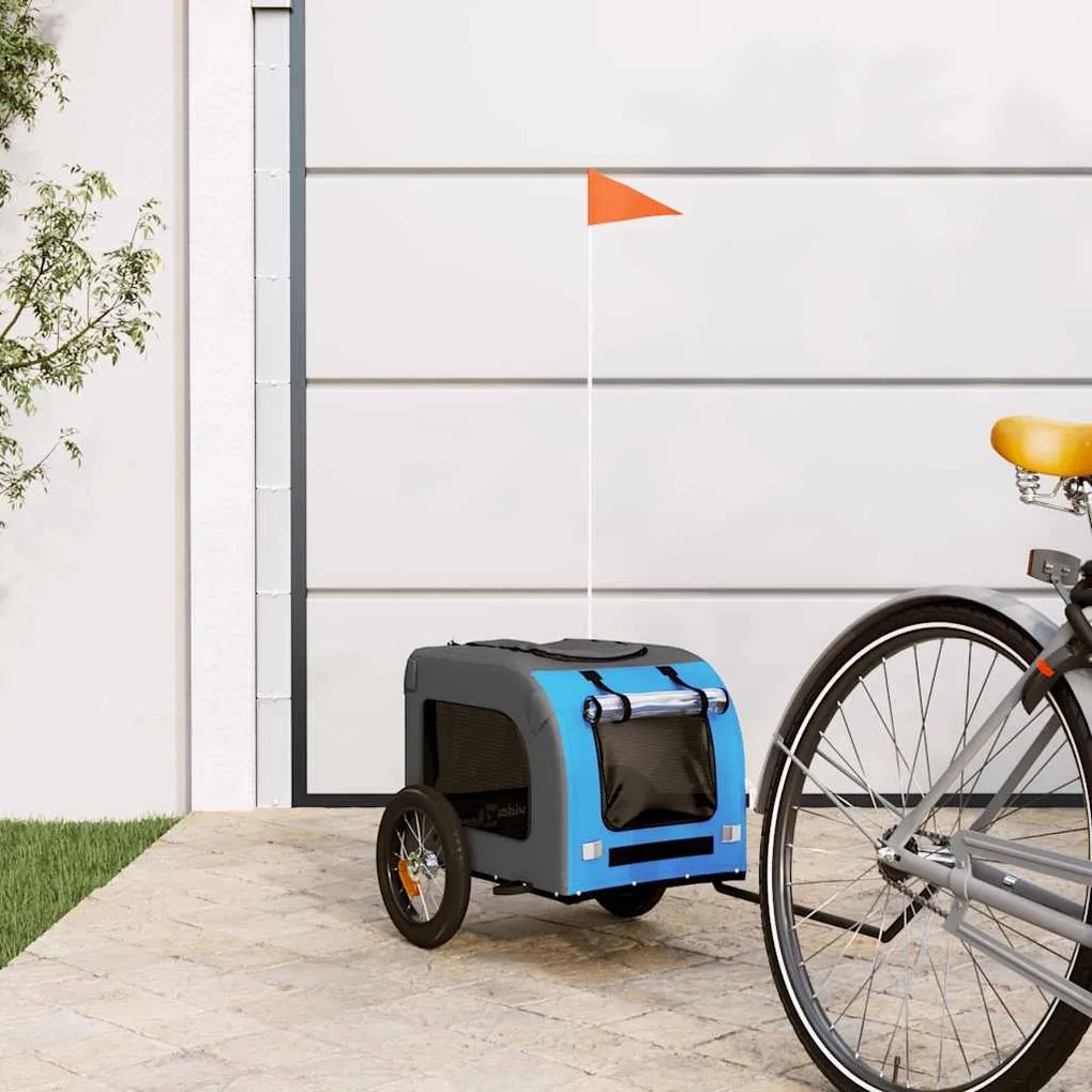 vidaXL Reboque bicicleta p/ animais tecido oxford/ferro azul/cinza