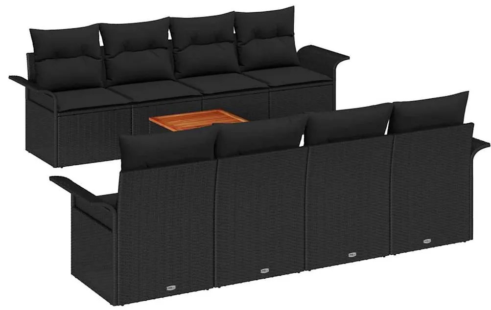Conjunto de Sofás de Jardim com 9 Peças e Almofadas Pretas em Rattan S