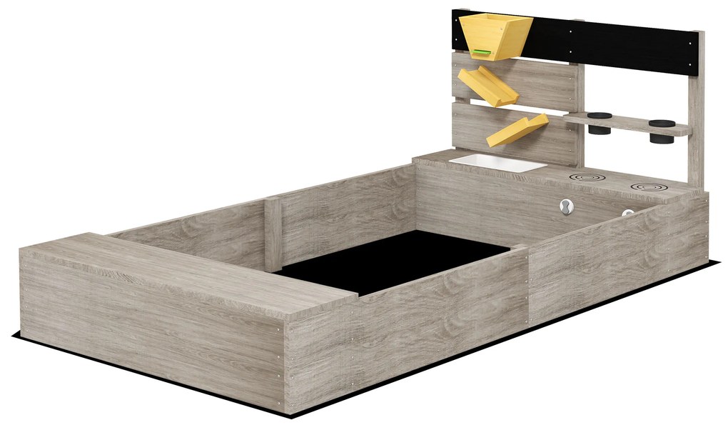 Caixa de Areia para Crianças de Madeira com 2 Assentos e Brinquedos de Cozinha para Pátio Jardim 154x80x60 cm Cinza
