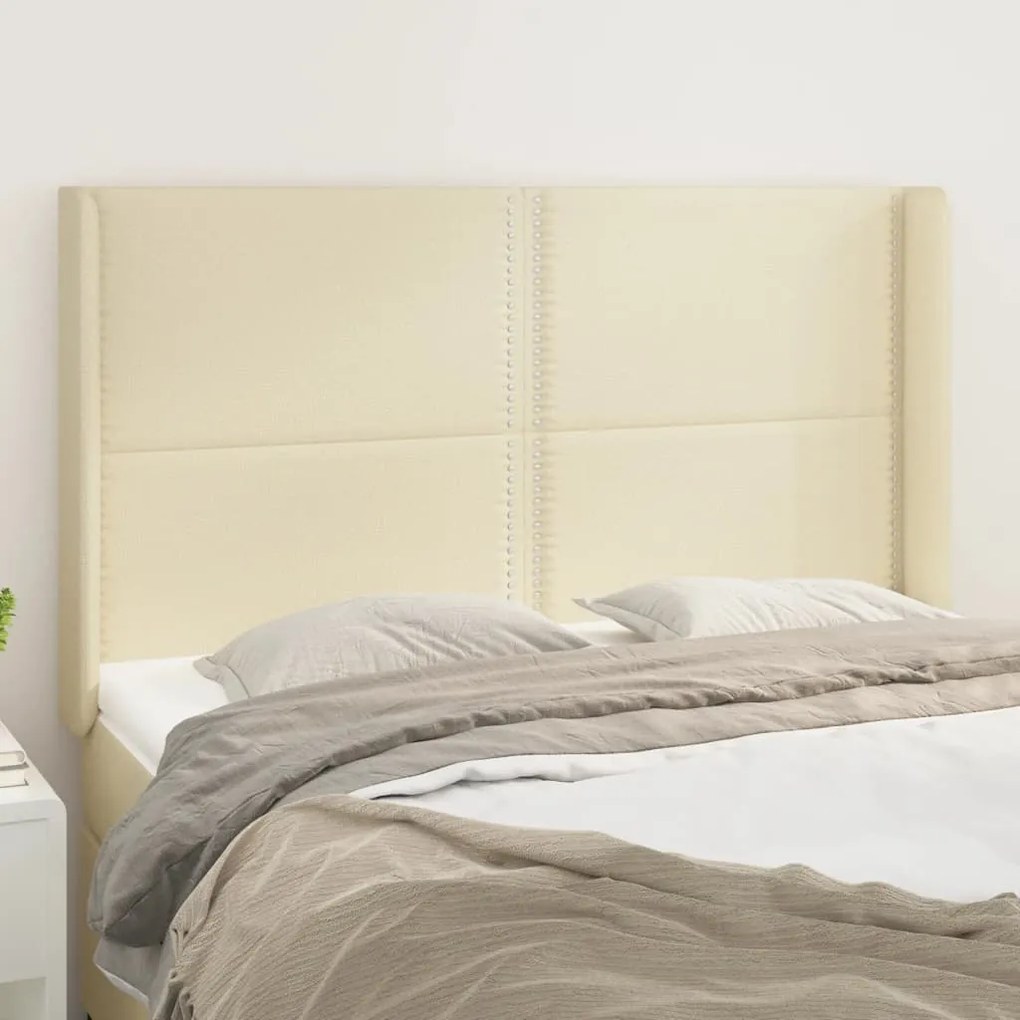 vidaXL Cabeceira cama c/ abas couro artificial 147x16x118/128 cm creme