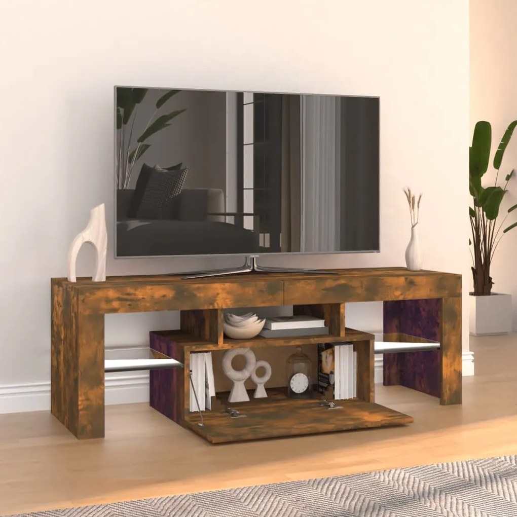 Móvel de TV com luzes LED 120x35x40 cm carvalho fumado