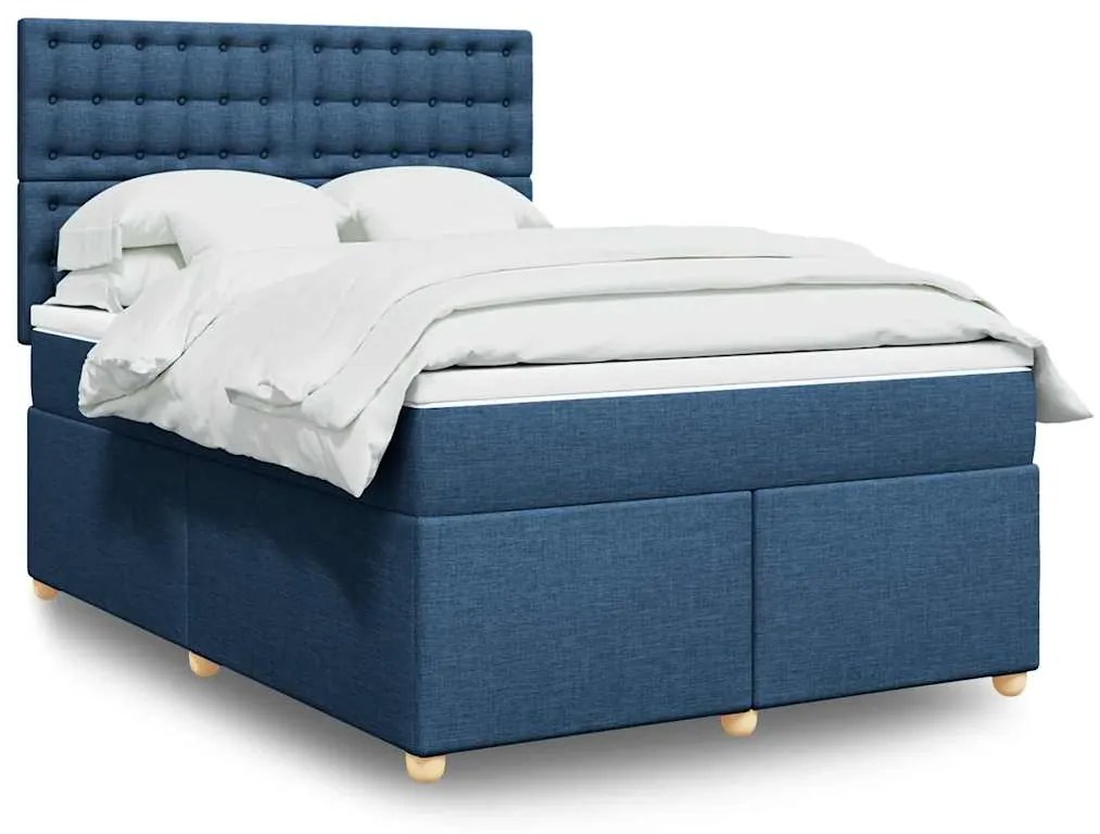 vidaXL Cama com molas/colchão 140x190 cm tecido azul