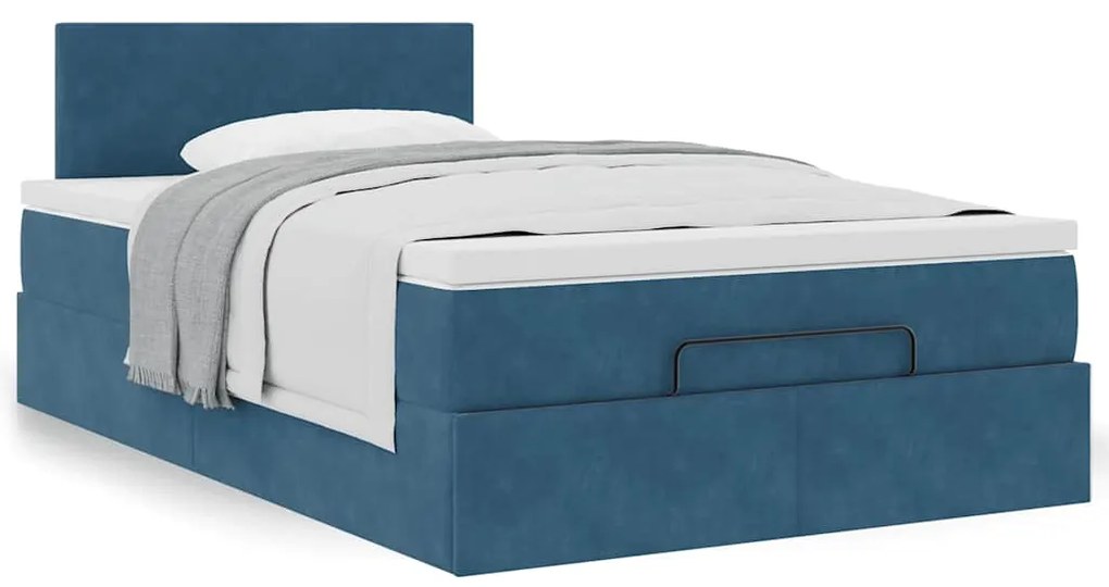 Estrutura de cama otomana colchão 120x200 cm veludo azul escuro
