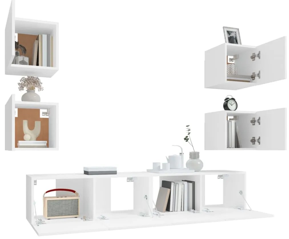 Conjunto móveis de TV 6 pcs madeira processada branco
