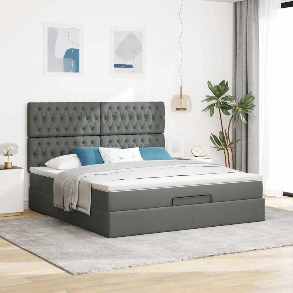 Estrutura de cama otomana com colchão 180x200cm cinzento escuro