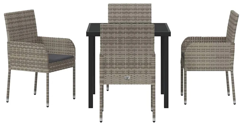 Conjunto de Jantar de Jardim com 5 Peças e Almofadas Cinza Polirattan