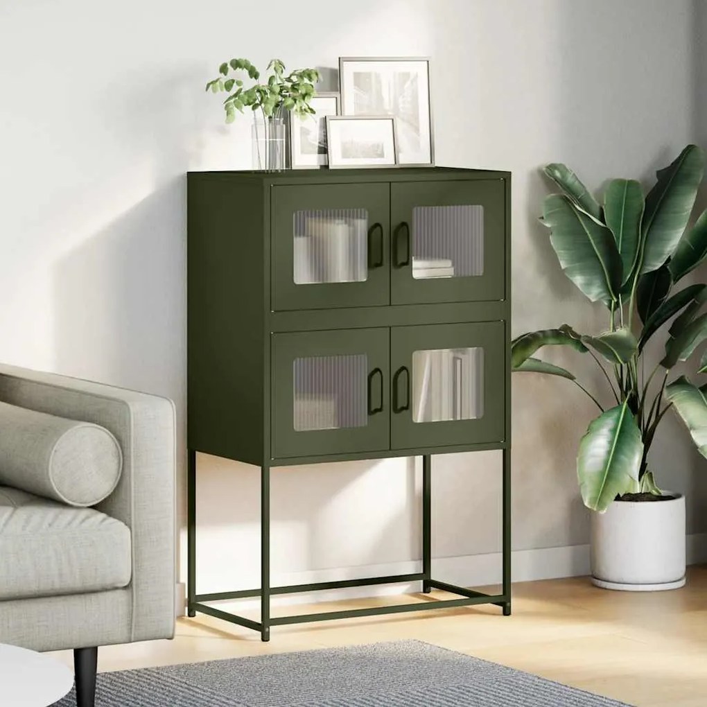Aparador alto 68x39x107 cm aço verde azeitona