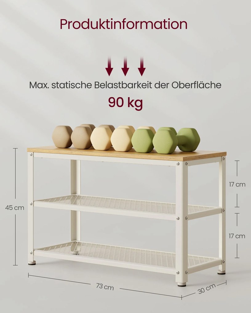 Banco para sapatos com 2 prateleiras 30 x 73 x 45 cm bege - branco