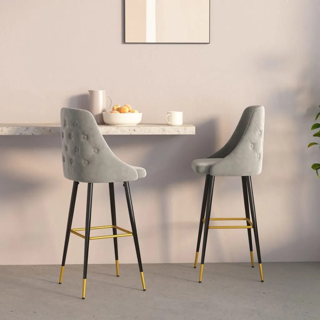 vidaXL Bancos de bar 2 pcs veludo cinzento-claro