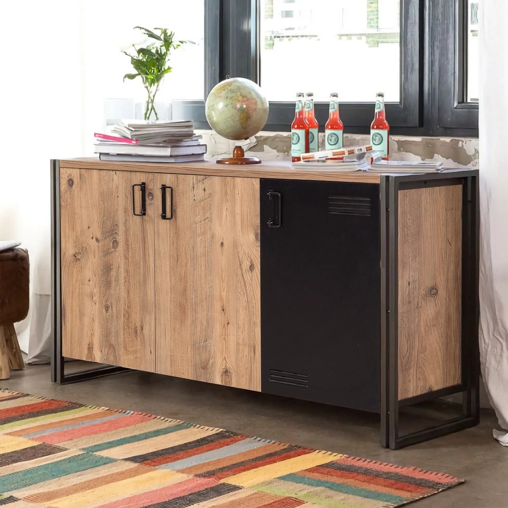 Conjunto de Mobiliário de Sala Cosmo – Pinho Atlântico Preto – Console