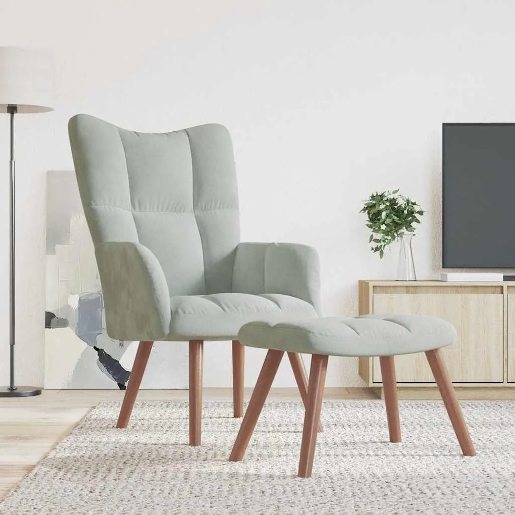 vidaXL Cadeira de descanso com banco veludo cinzento-claro