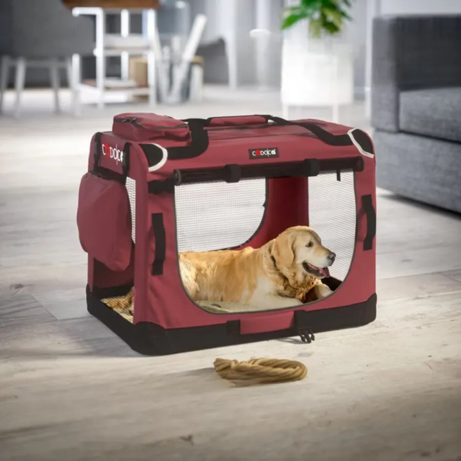 Transportadora para animais de estimação XL 82x58x58cm vermelho escuro