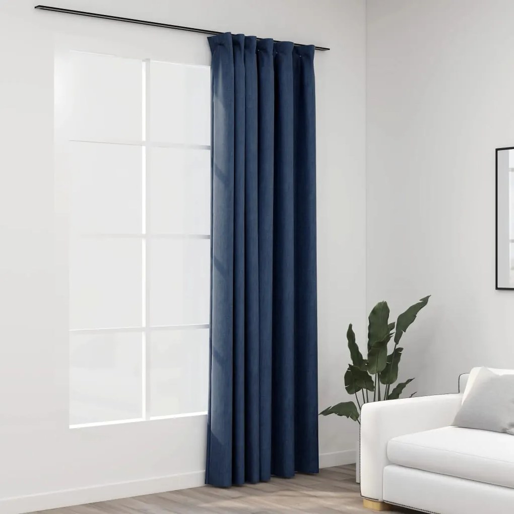 321183 vidaXL Cortinas opacas aspeto linho com ganchos 290x245 cm azul