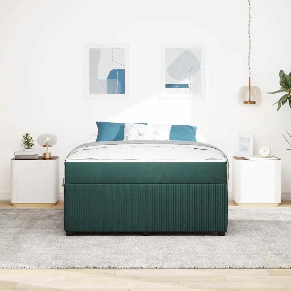 Estrutura de cama com colchão Verde-escuro 140 x 200 cm Veludo