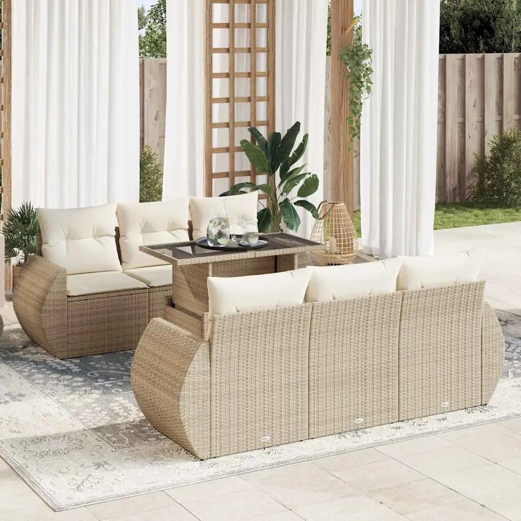 vidaXL 7 pcs conjunto de sofás p/ jardim com almofadões vime PE bege