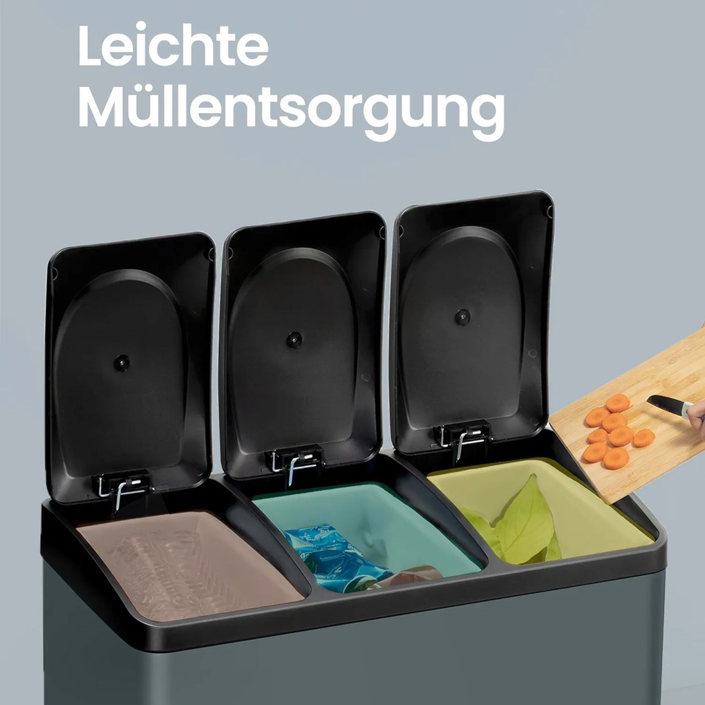 Caixote do lixo com 3 compartimentos 60,5 x 40,5 x 48,5 cm verde acinzentado