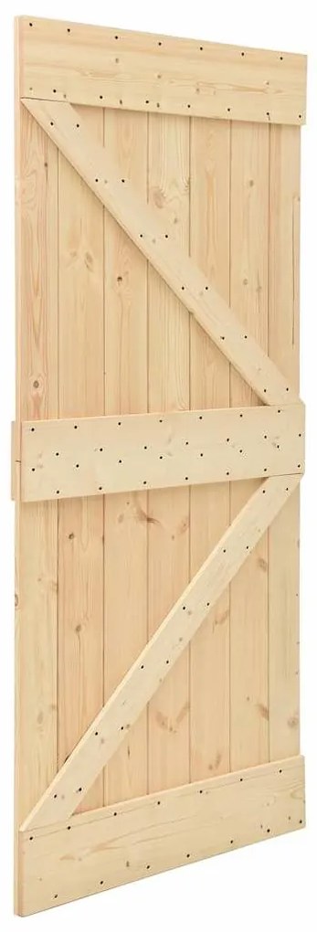 Porta de correr c/ ferragens 100x210 cm madeira de pinho maciça