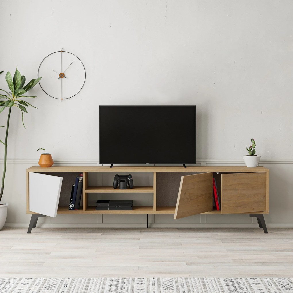 Móvel TV Fiona – Carvalho Branco – 180 cm x 48 cm x 35,6 cm