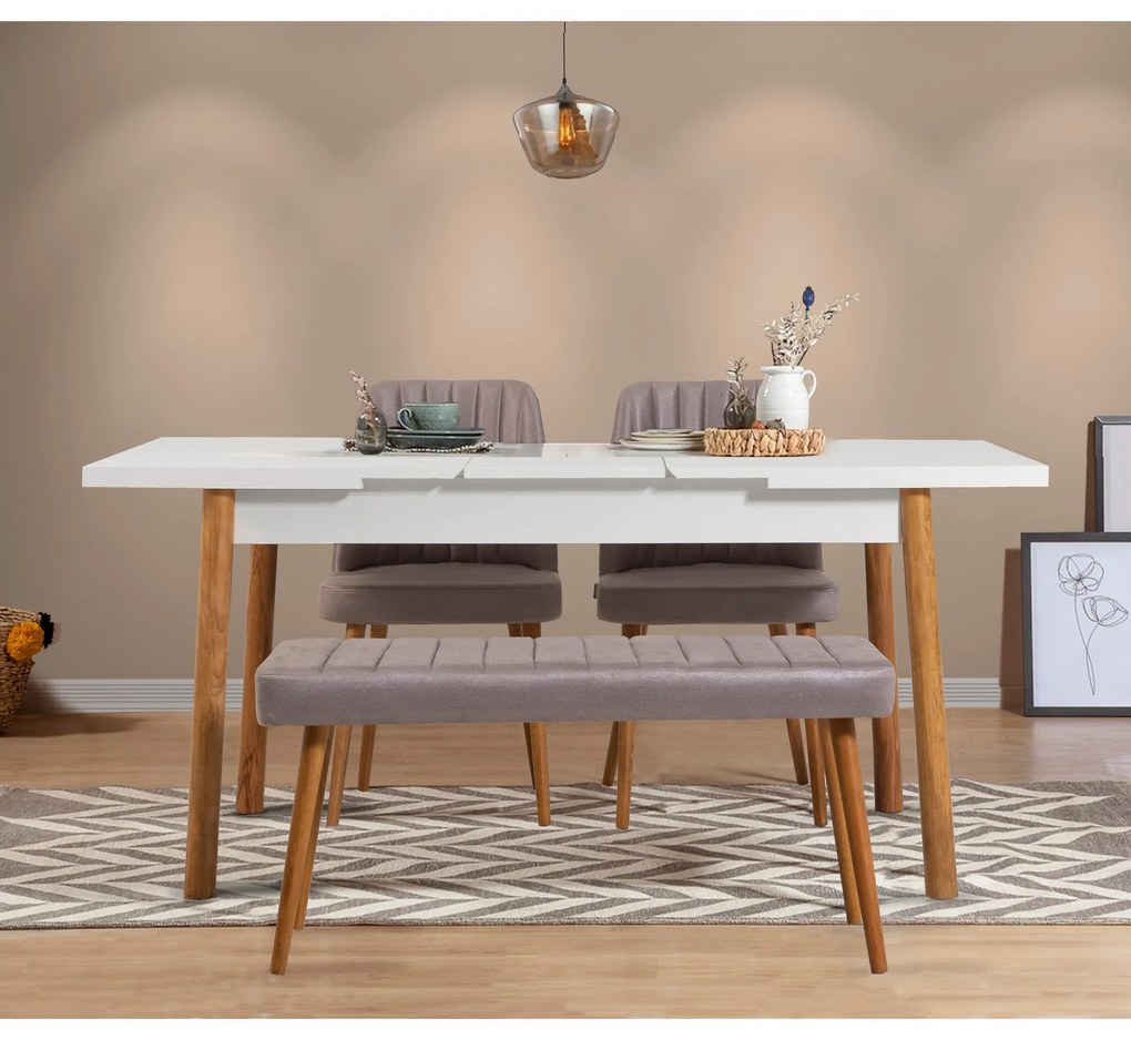 Conjunto de Mesa de Jantar Extensível Santiago – Pinho Atlântico Branc