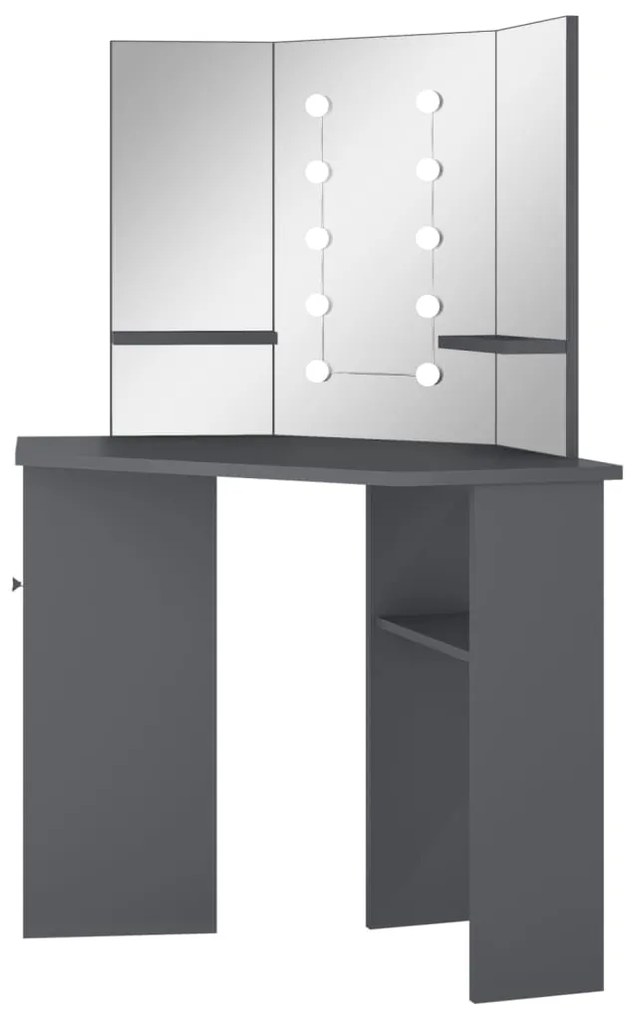 Toucador de canto com LED 111x54x141,5 cm cinzento