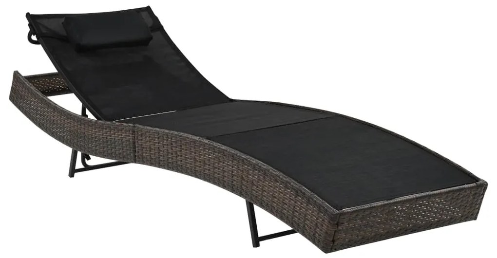 vidaXL Espreguiçadeira com almofada vime PE castanho