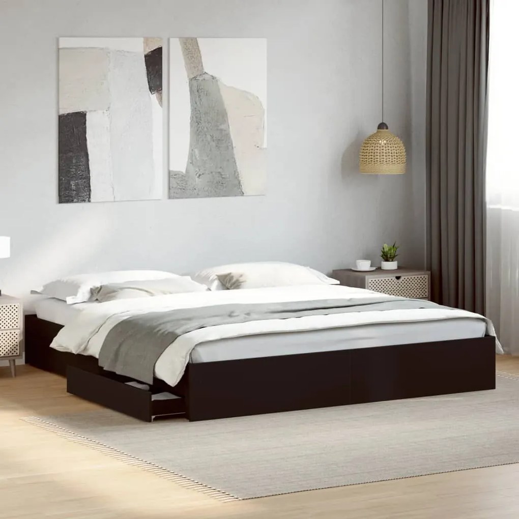 Estrutura de cama c/ gavetas 180x200 cm derivados madeira preto