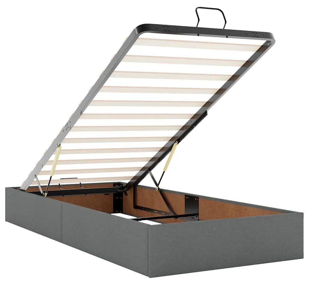 Estrutura de cama otomana com colchões tecido cinzento escuro
