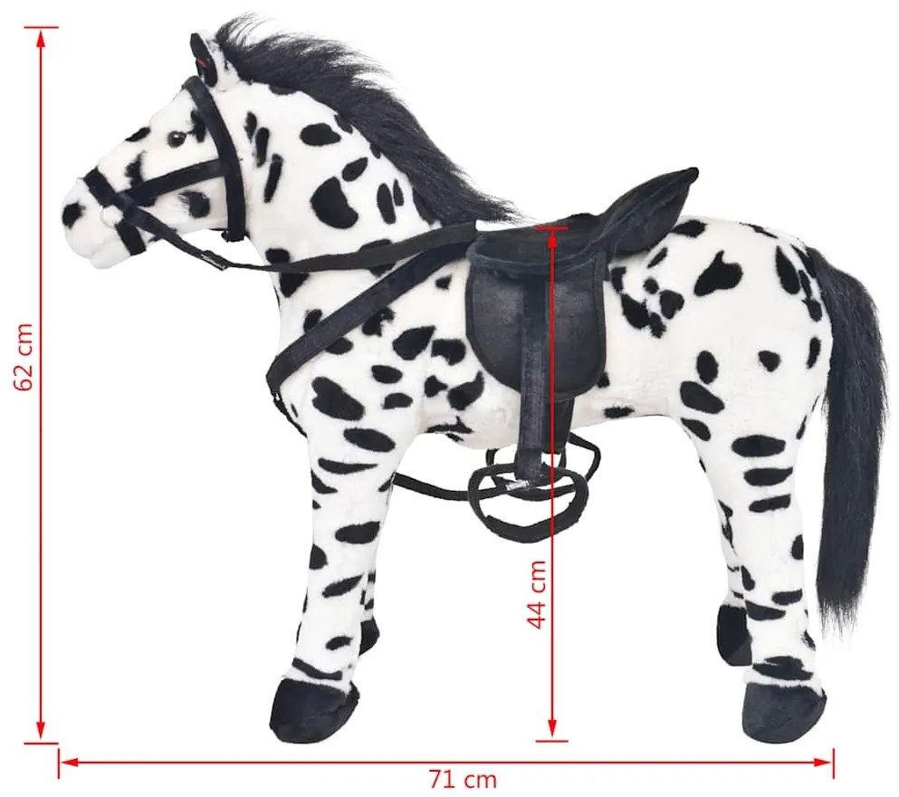 Brinquedo de montar cavalo peluche preto e branco XXL