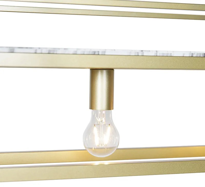 Candeeiro de suspensão industrial dourado com mármore e prateleira 4 luzes - Cage Rack Industrial