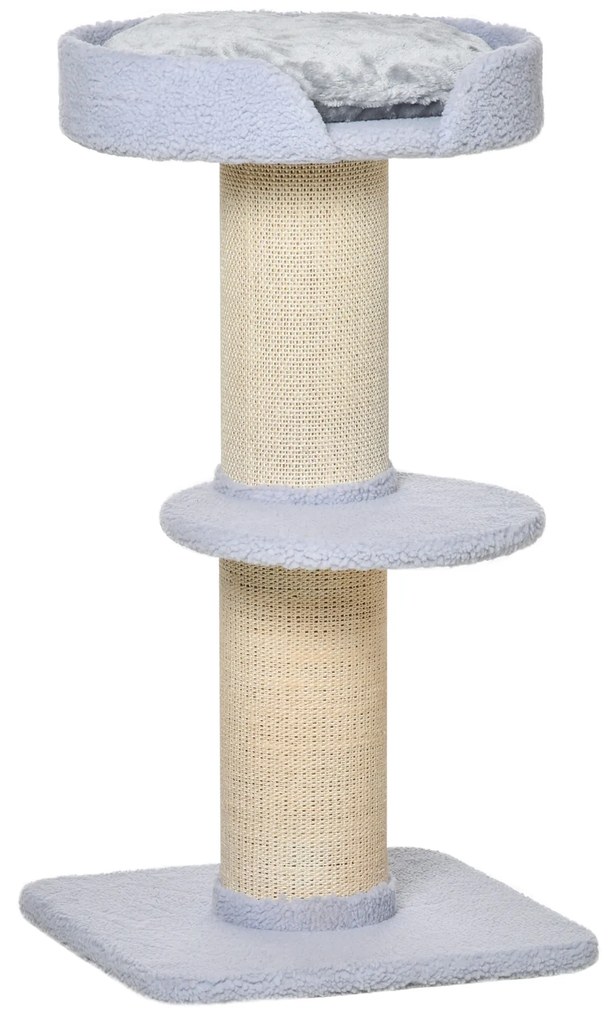 Arranhador para Gatos Altura 91 cm de 3 Níveis com Ninho Plataforma e Poste de Sisal 45x45x91 cm Azul Claro