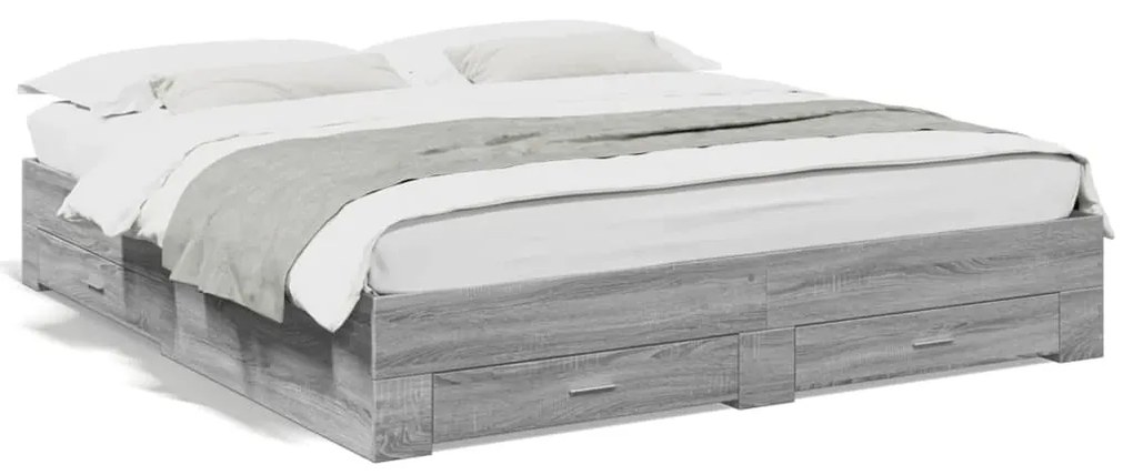 vidaXL Estrutura de cama c/ gavetas derivados madeira cinza sonoma
