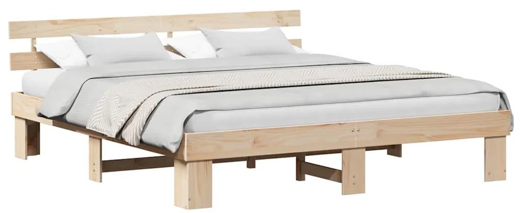 Estrutura de Cama com Cabeceira 180x200 cm Madeira Maciça de Pinho