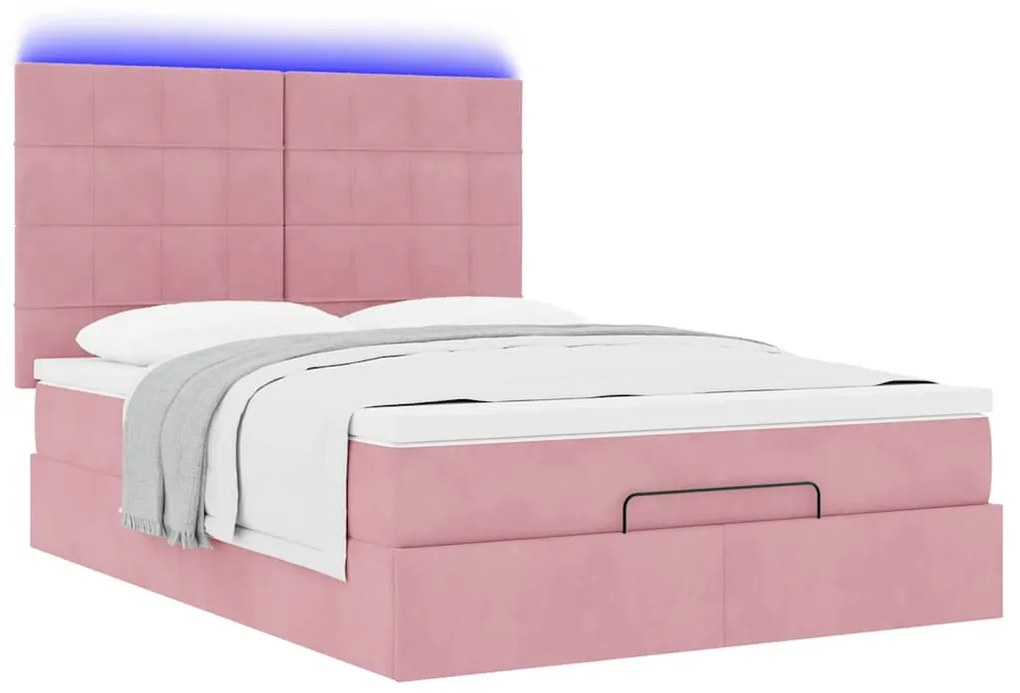 Estrutura de cama otomana com colchões 140x200 cm veludo rosa