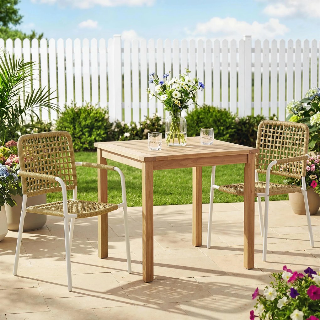 Conjunto de 2 cadeiras de jardim (MESA NÃO INCLUIDA) empilháveis em resina trançada com braços e encosto, 55 x 57 x 82 cm, amarelo