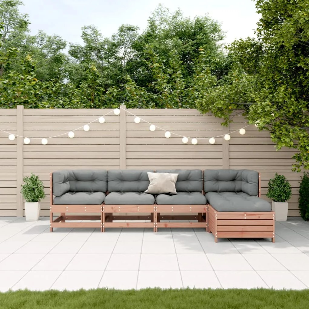 5 pcs conj. lounge jardim com almofadões madeira douglas maciça