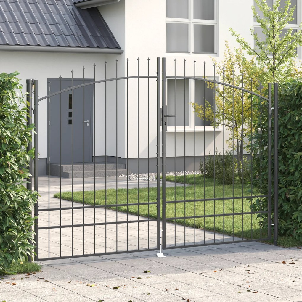 vidaXL Portão de Jardim com Topo de Lança Dupla Abertura Cinza 200x300 cm Aço