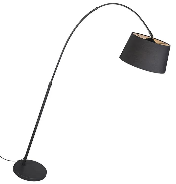Moderna lâmpada de arco preta com abajur de tecido preto - Arc Basic Moderno