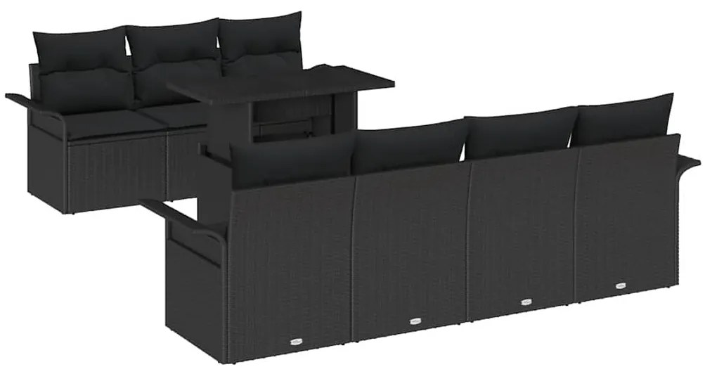 Conjunto de Sofá de Jardim de 8 Peças com Almofadas Preto Rattan Polié