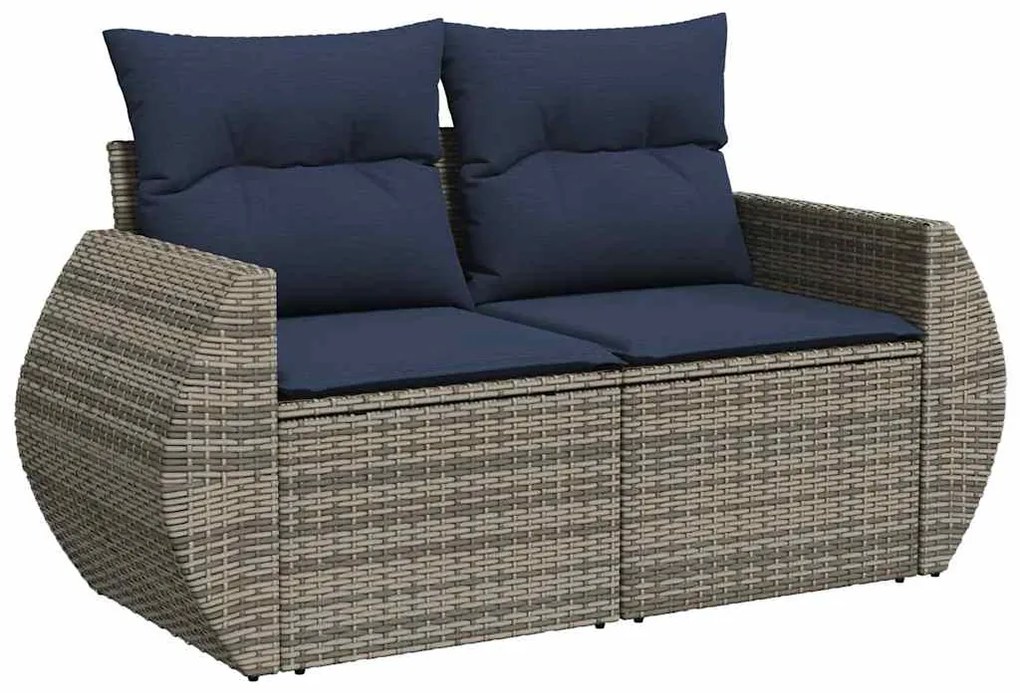 5 pcs conjunto sofás de jardim c/ almofadões vime PE cinzento