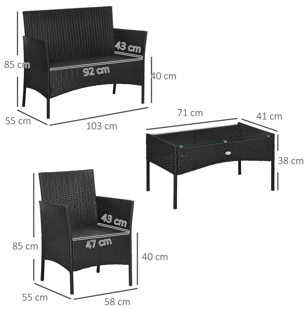 Conjunto de Jardim de Vime Sintético Conjunto de 4 Peças Móveis de Jar
