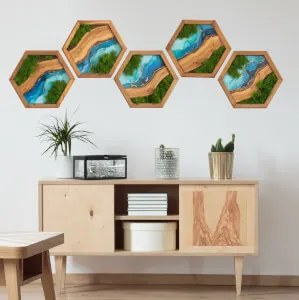 Hexágonos autocolantes na parede - Forest Whisper