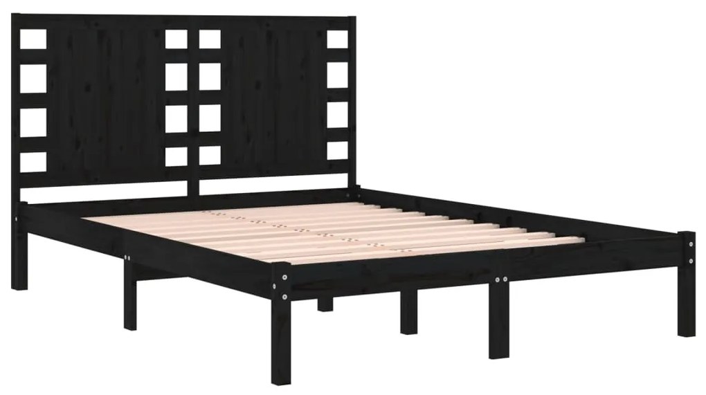 Estrutura de cama 200x200 cm pinho maciço preto