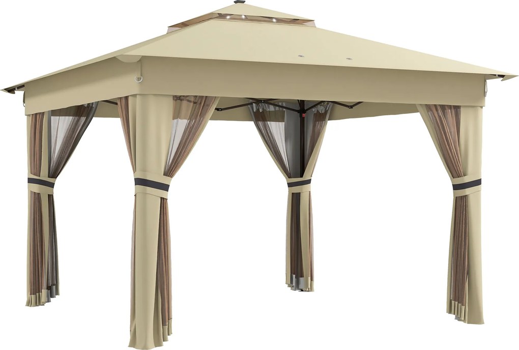 Outsunny Pavilhão 3,3x3,3m Resistente à Água Pop-up Dobrável com LED, Teto Duplo, Rede Mosquiteira, 4 Paredes e Bolsa | Aosom Portugal