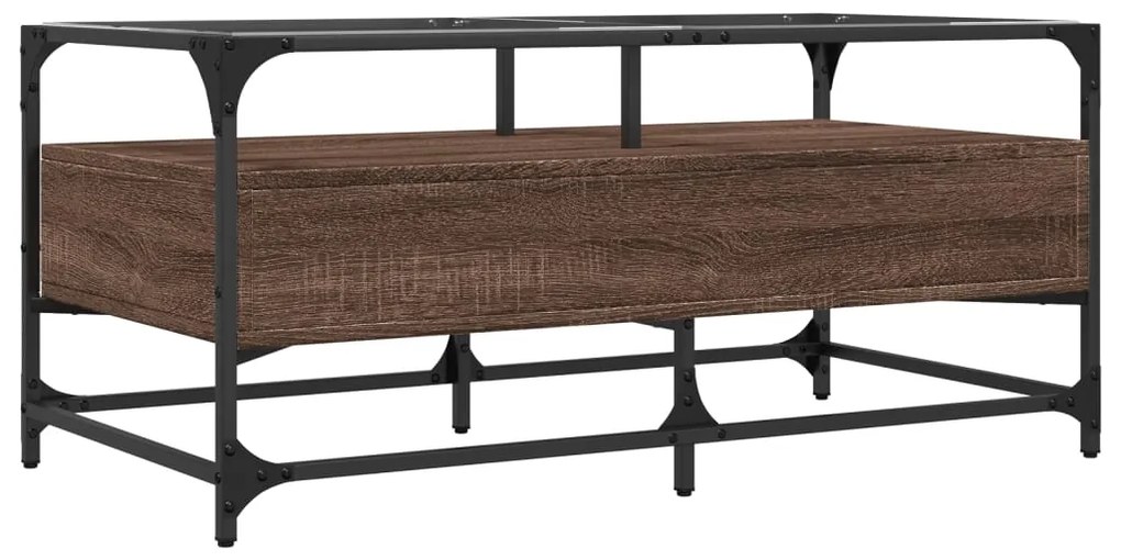 Mesa de centro c/ topo vidro 98,5x50x45cm carvalho castanho aço