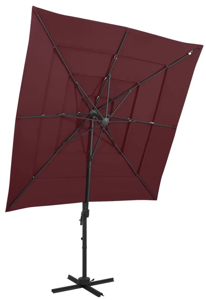 vidaXL Guarda-sol jardim 4 camadas c/ poste alumínio 250x250 cm bordô