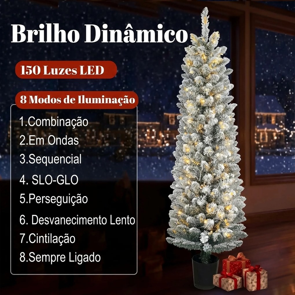 Árvore de Natal Nevada com 150 Luzes LED 150 cm 8 Modos 250 Pontas Verde e Branco