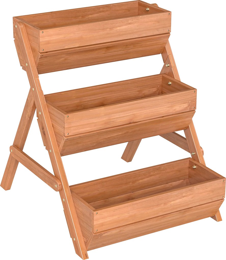 Floreira de Madeira de 3 Níveis Floreira Elevada de Exterior com Orifícios de Drenagem 65x75x76 cm Castanho