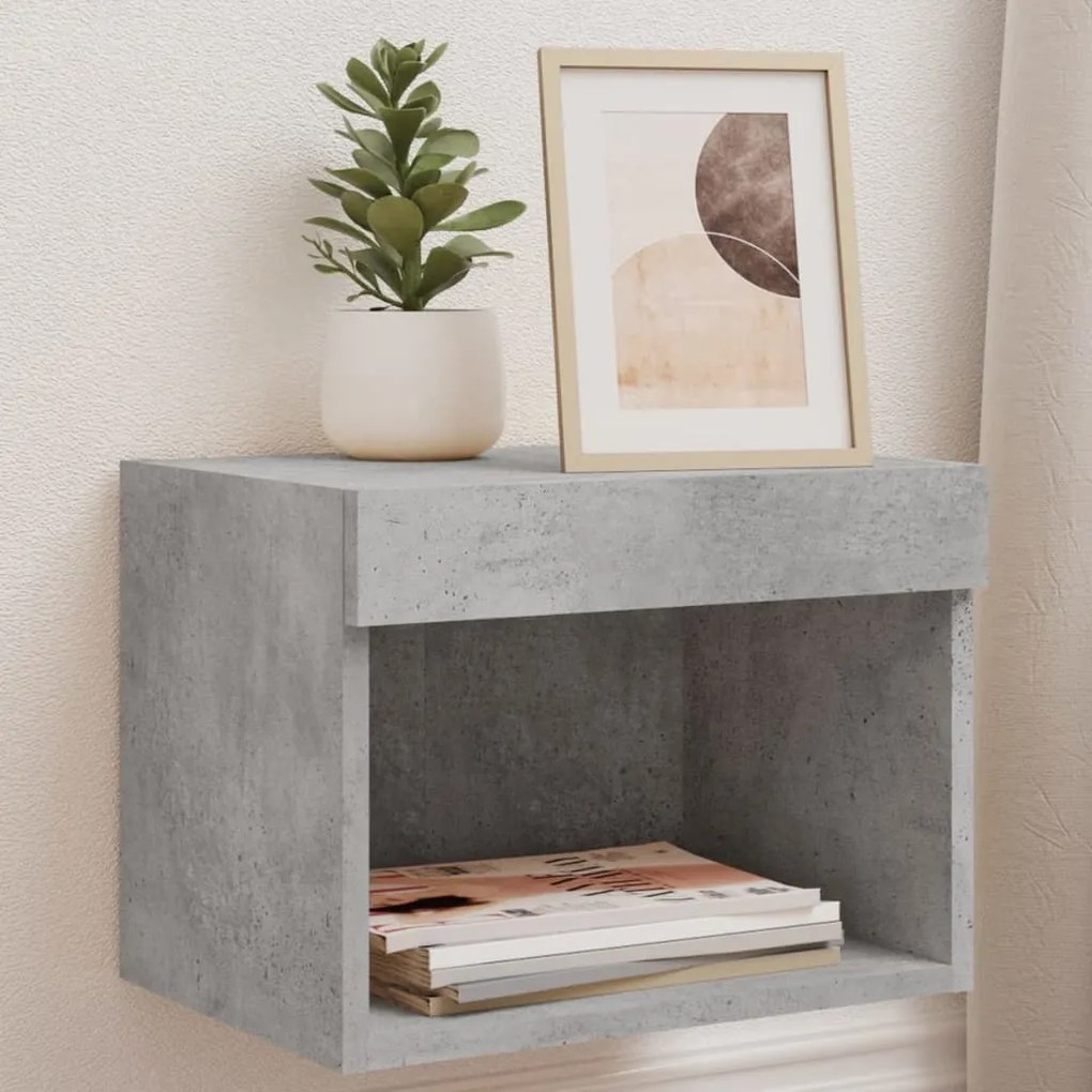 vidaXL Mesa de cabeceira de parede com luzes LED cinzento cimento