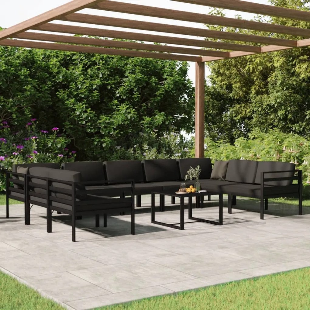 vidaXL 10 pcs conjunto lounge jardim com almofadões alumínio antracite